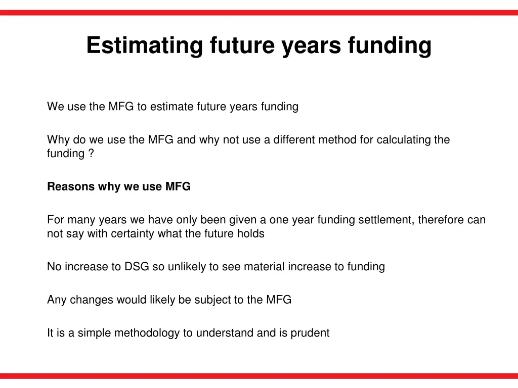 estimating future years funding