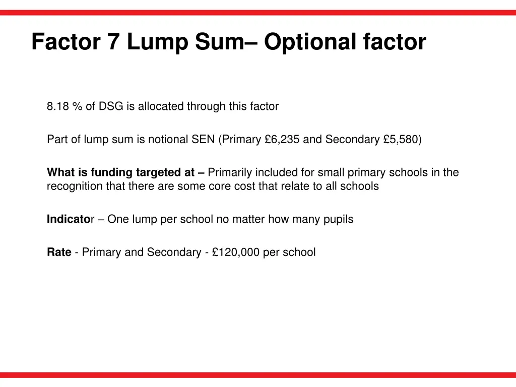 factor 7 lump sum optional factor