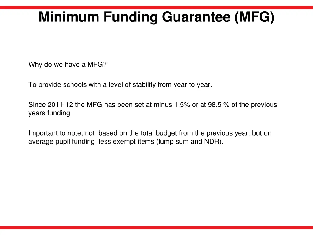 minimum funding guarantee mfg