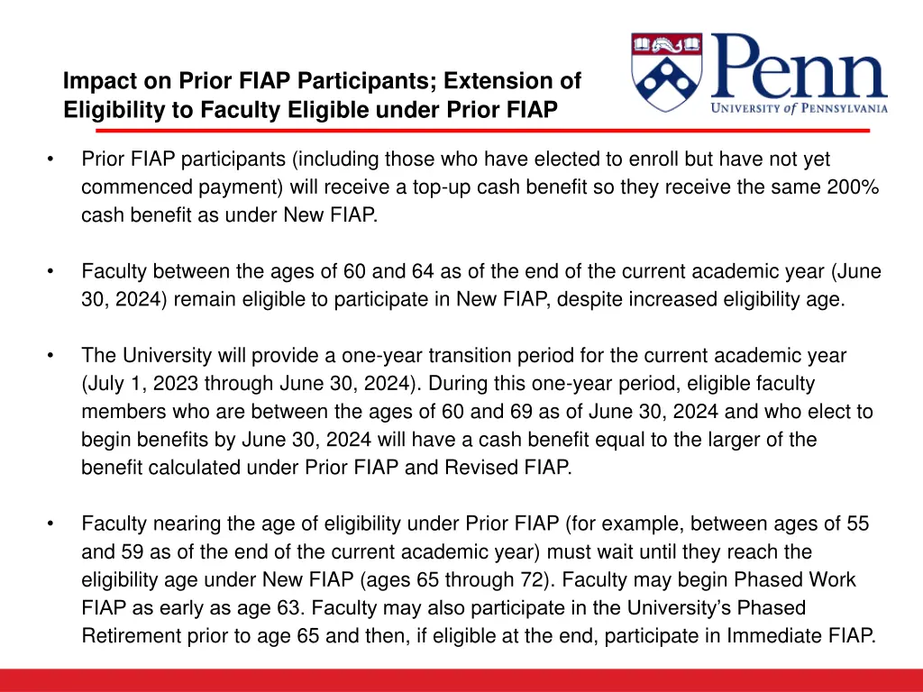 impact on prior fiap participants extension