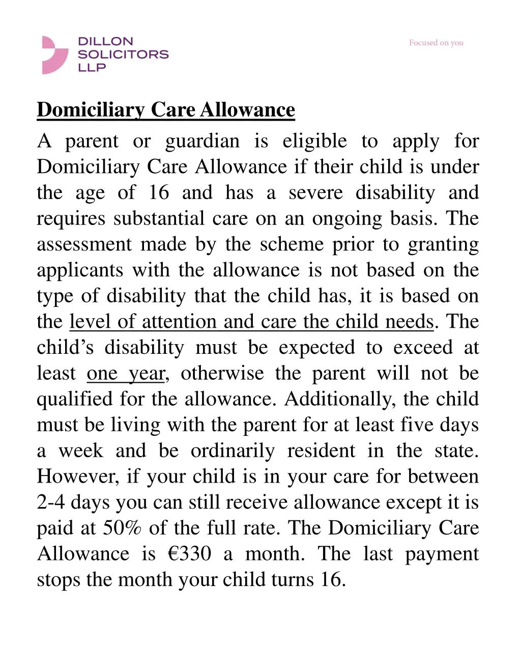 domiciliary careallowance a parent or guardian
