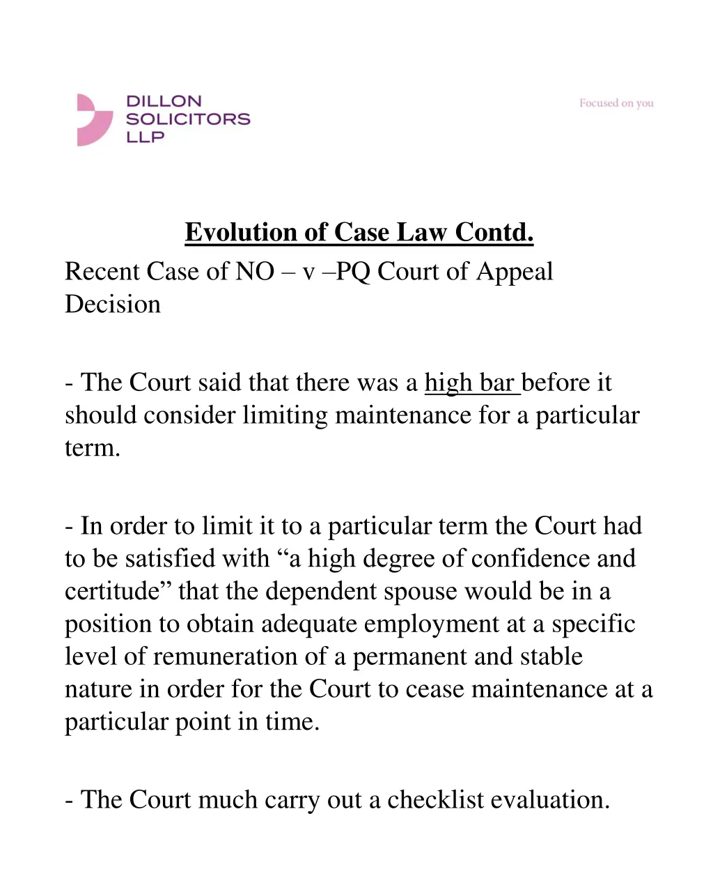 evolution of case law contd recent case 2