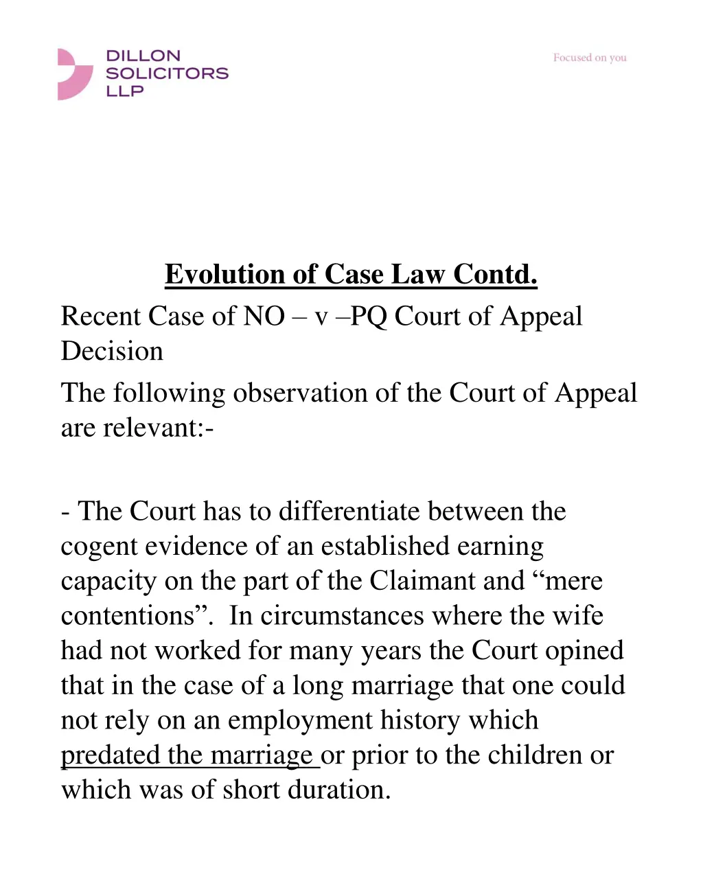evolution of case law contd recent case