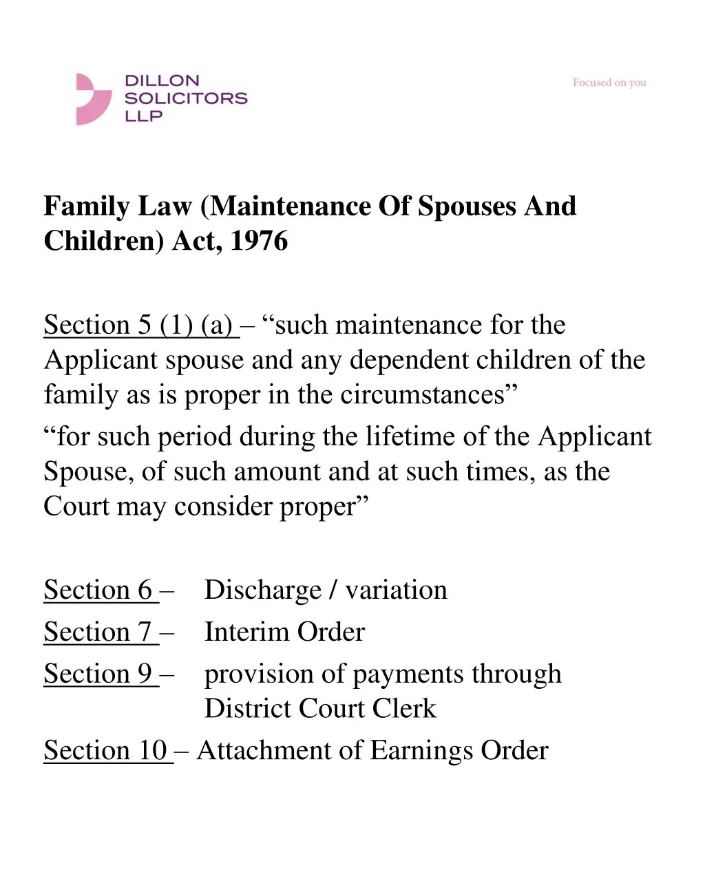 family law maintenance of spouses and children