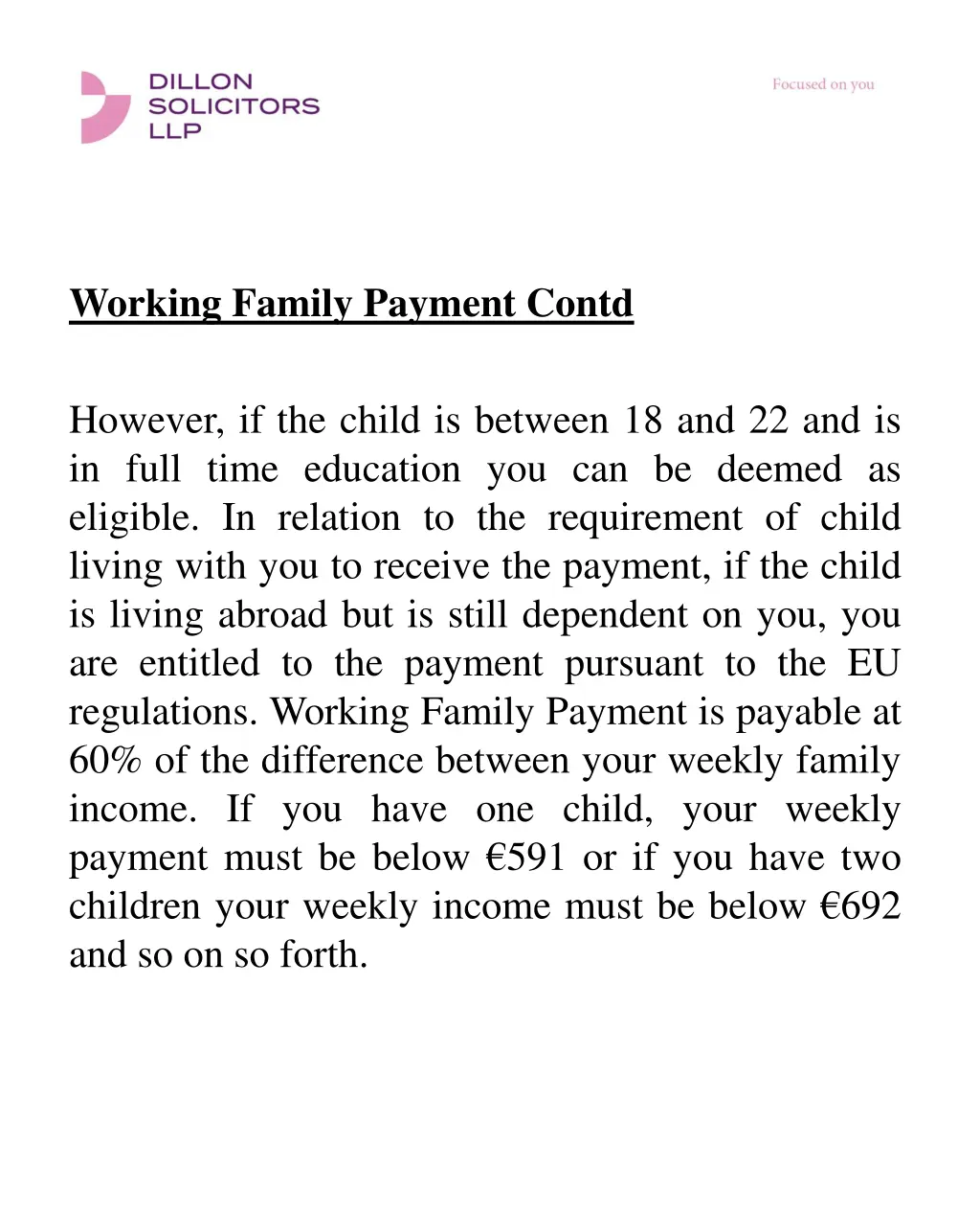 working family payment contd