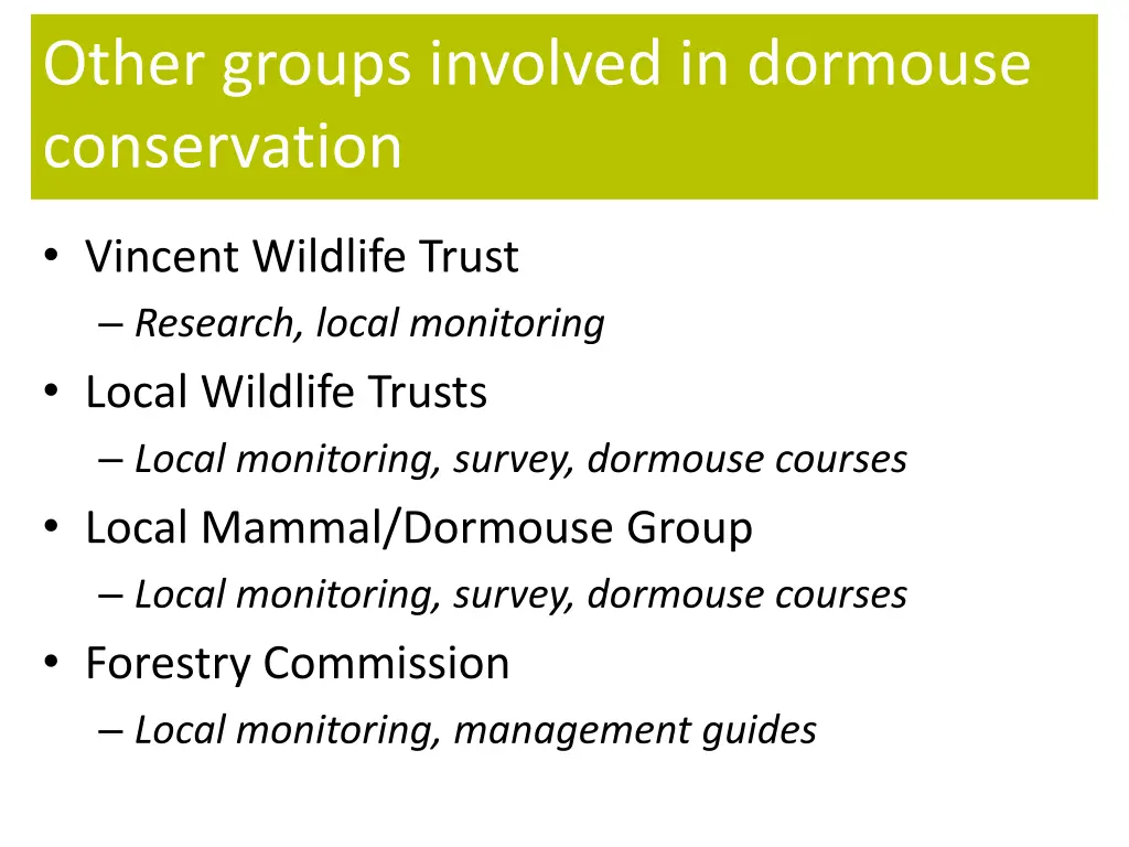 other groups involved in dormouse conservation