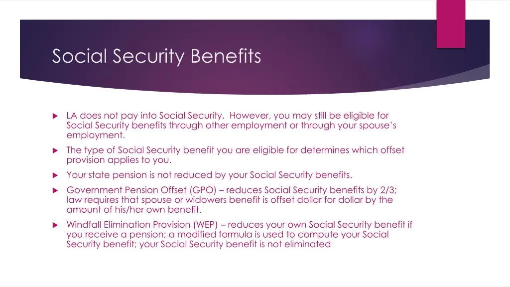 social security benefits