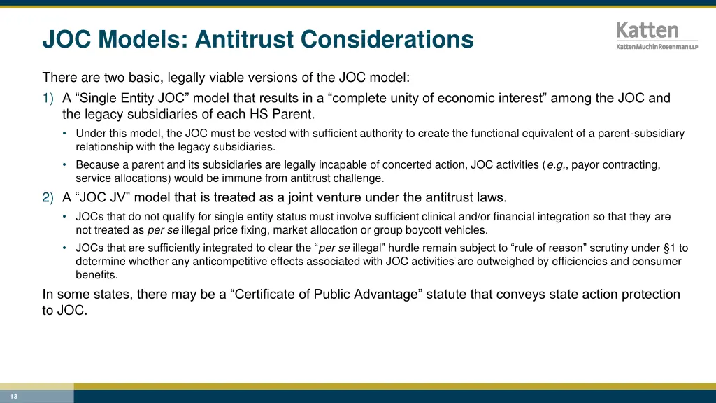 joc models antitrust considerations