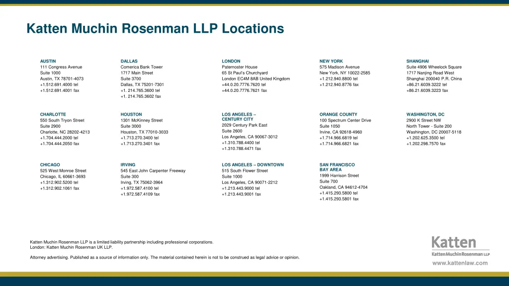katten muchin rosenman llp locations