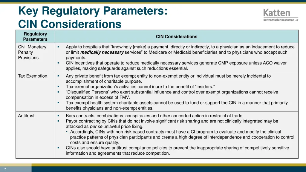 key regulatory parameters cin considerations 1