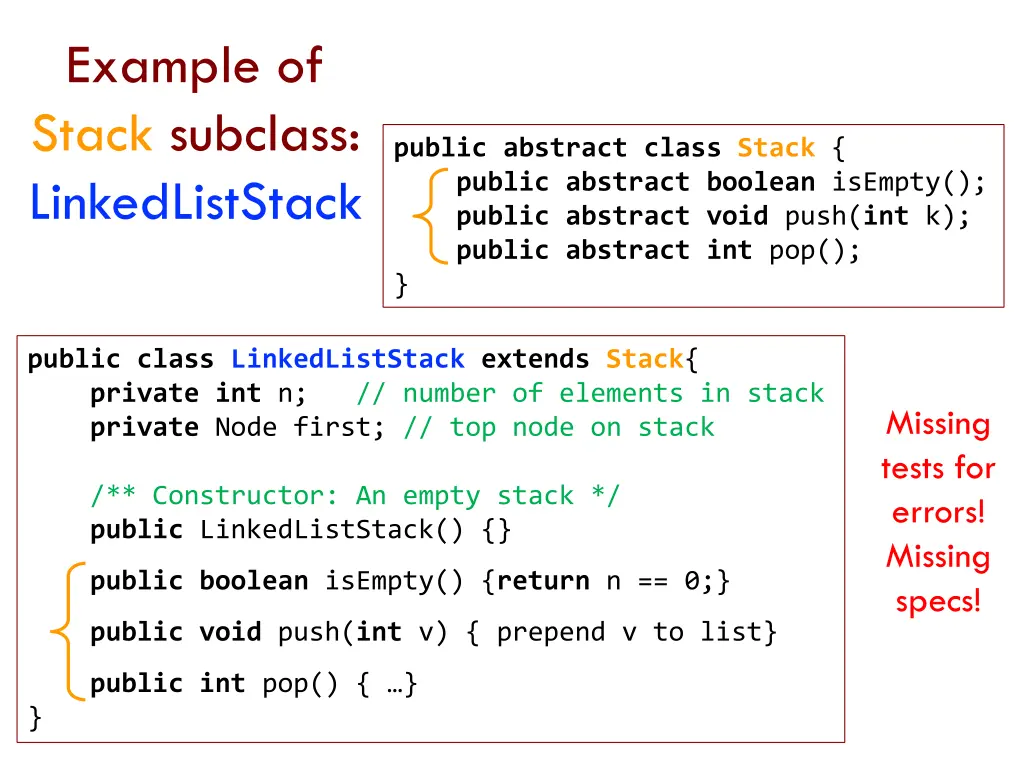 example of stack subclass linkedliststack