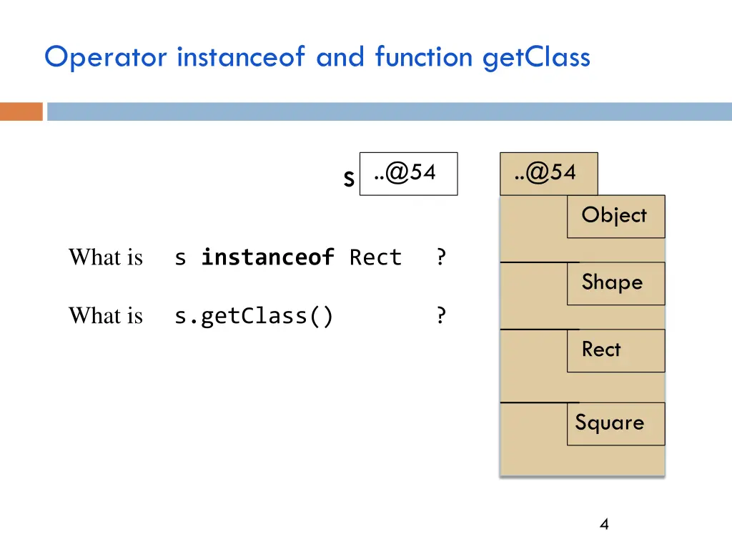 operator instanceof and function getclass