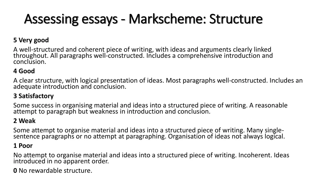 assessing essays assessing essays markscheme 1