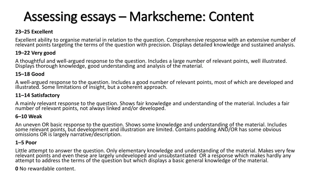 assessing essays assessing essays markscheme
