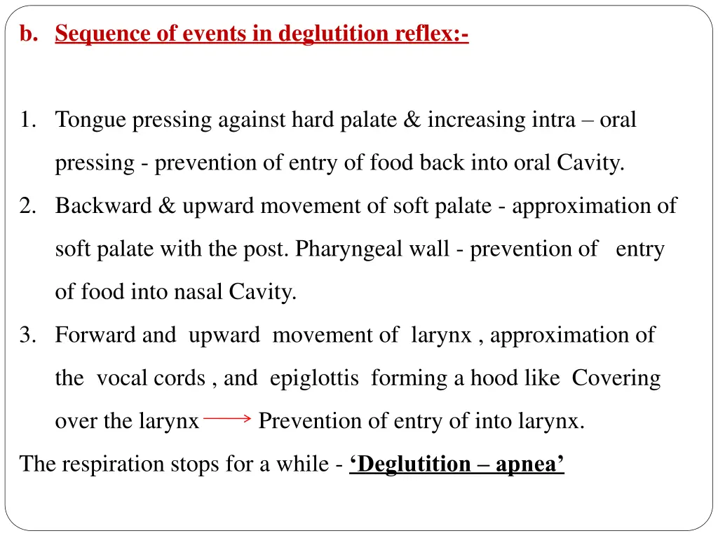b sequence of events in deglutition reflex