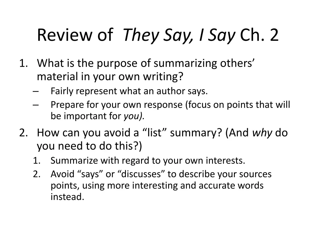 review of they say i say ch 2