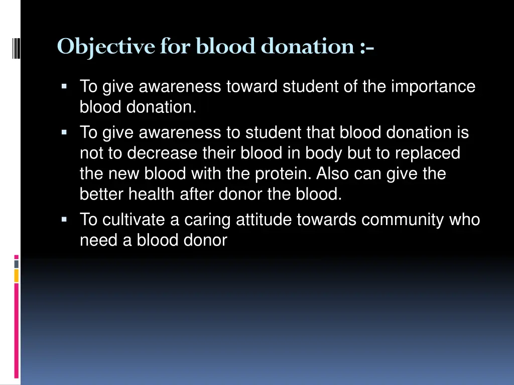 objective for blood donation