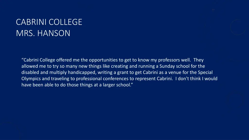 cabrini college mrs hanson