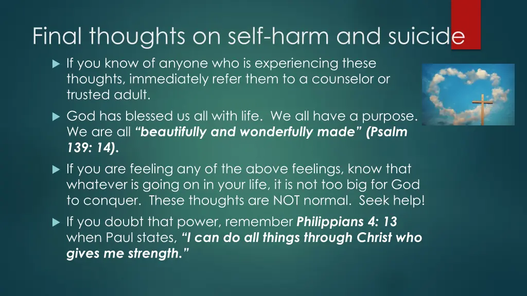 final thoughts on self harm and suicide
