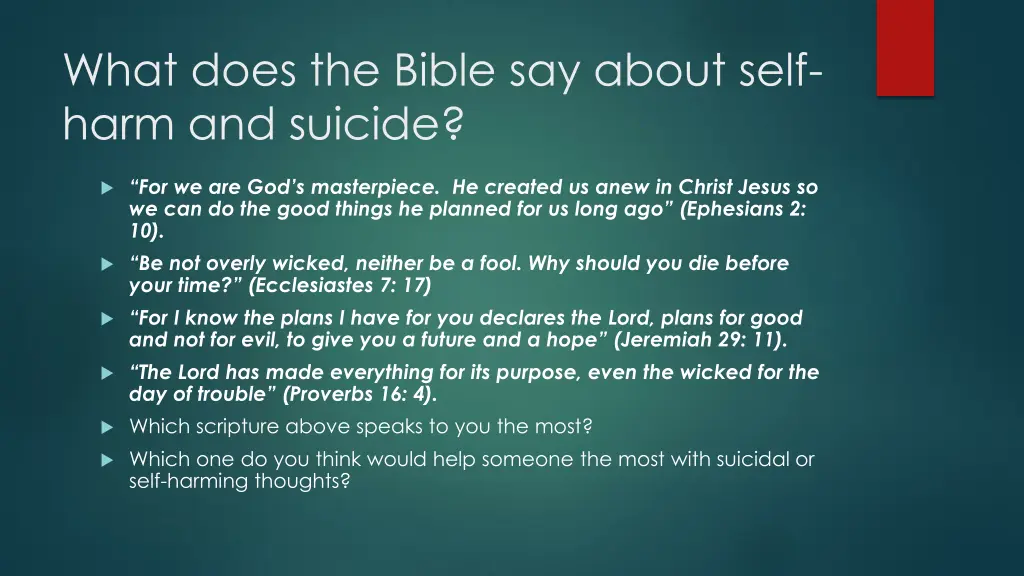 what does the bible say about self harm