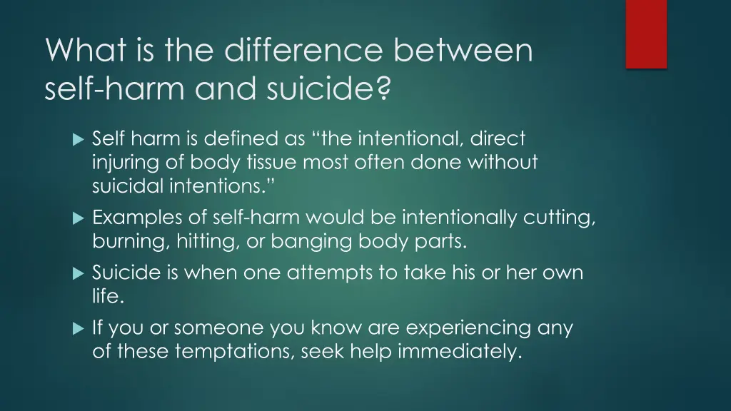 what is the difference between self harm