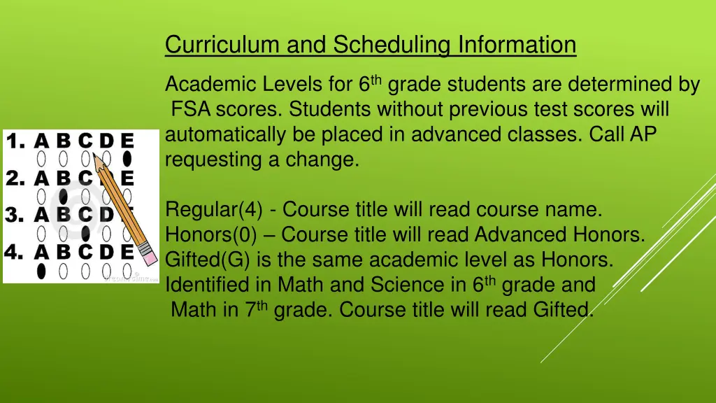 curriculum and scheduling information