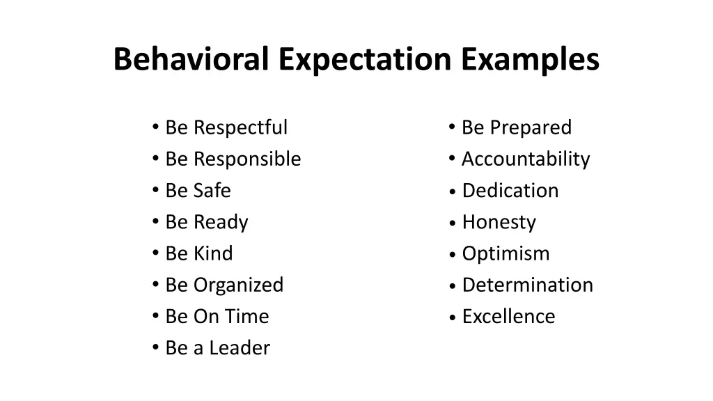 behavioral expectation examples