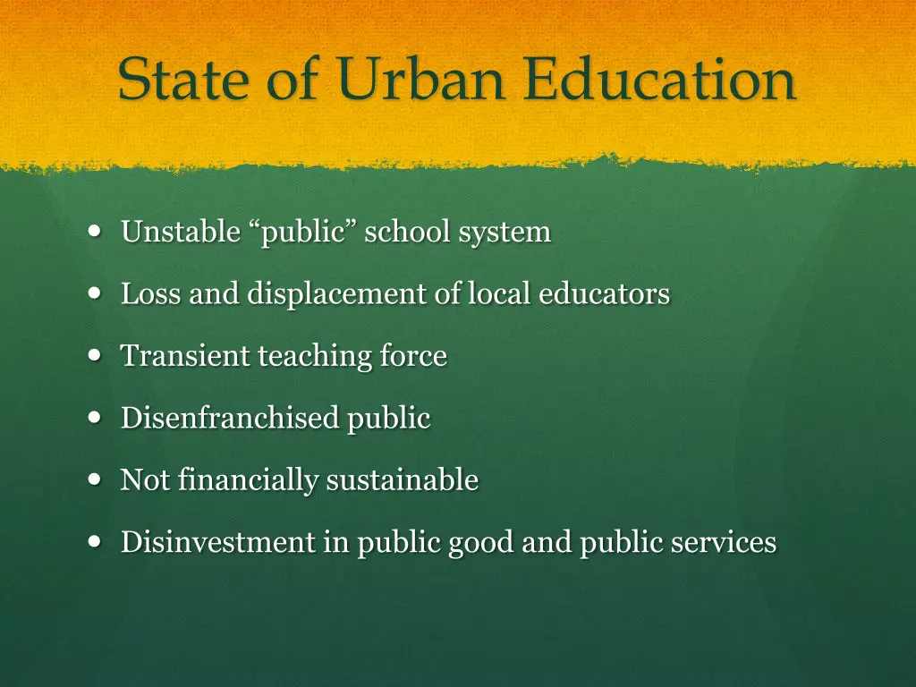 state of urban education