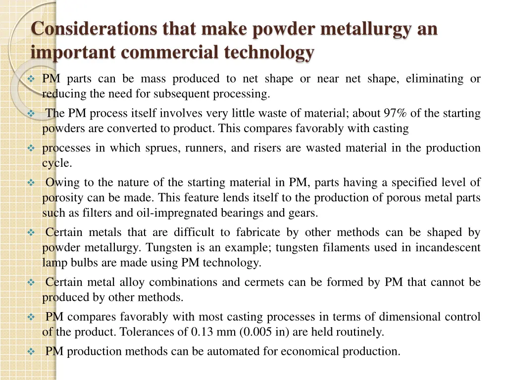 considerations that make powder metallurgy