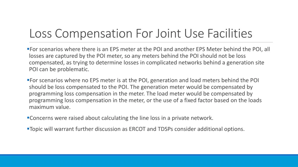 loss compensation for joint use facilities