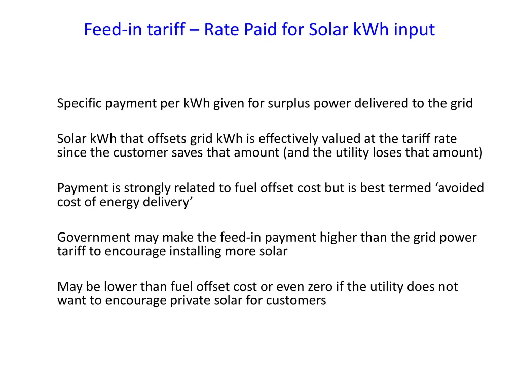 feed in tariff rate paid for solar kwh input