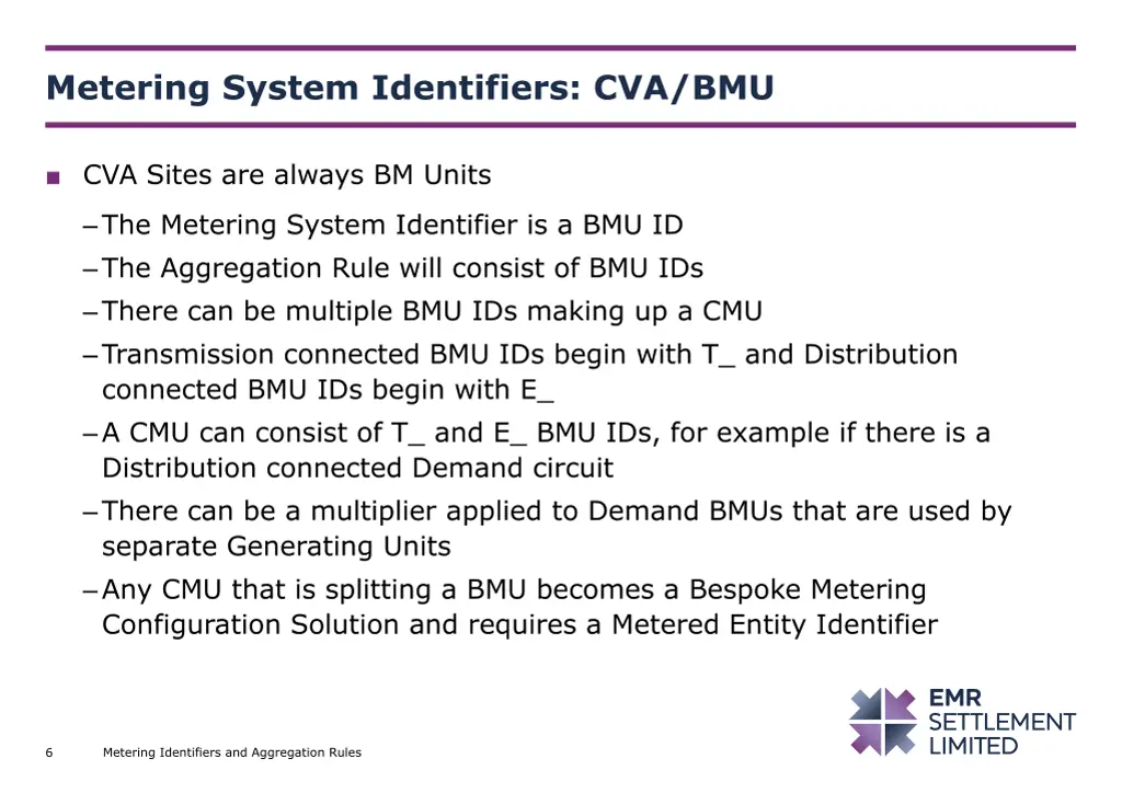 metering system identifiers cva bmu