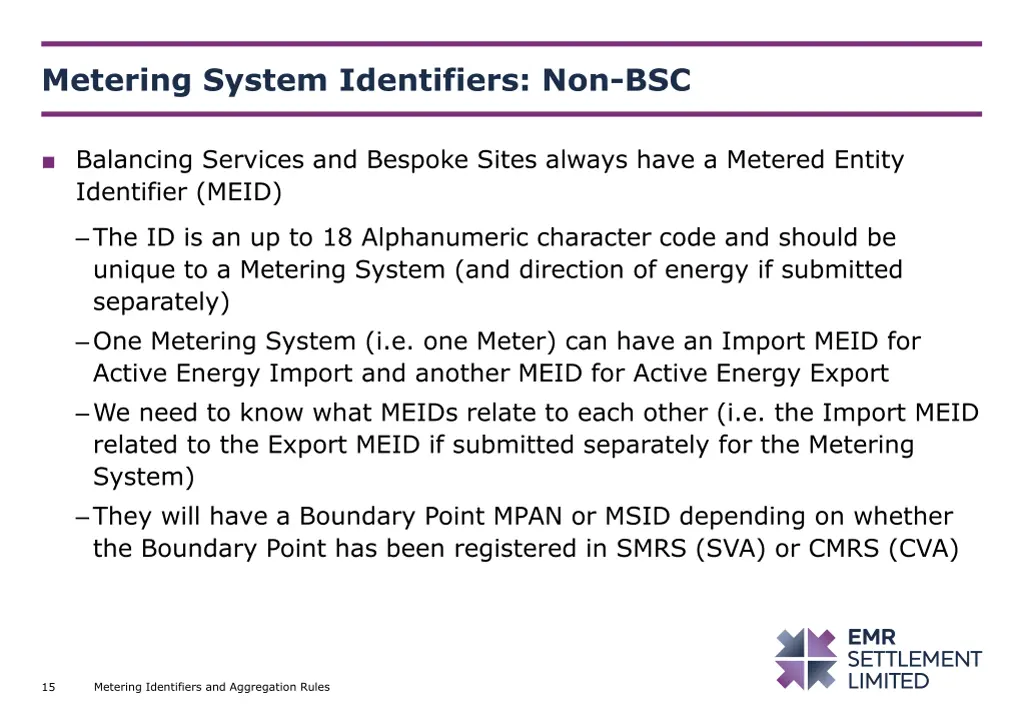 metering system identifiers non bsc