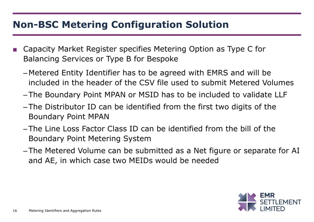 non bsc metering configuration solution
