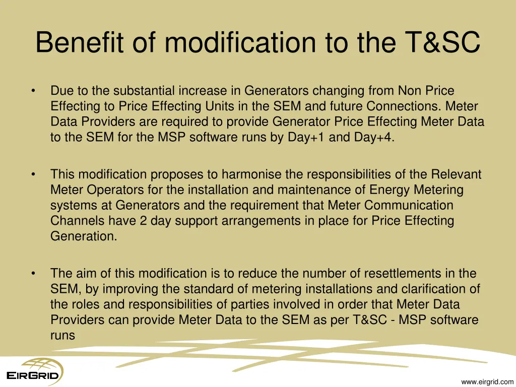 benefit of modification to the t sc