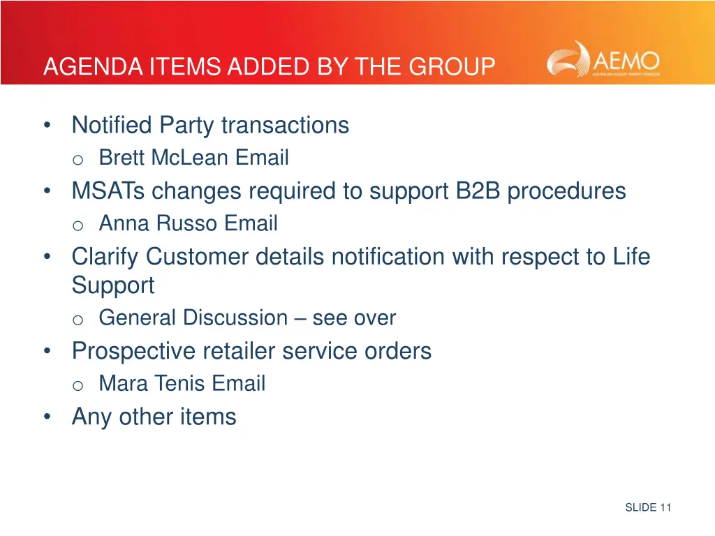 agenda items added by the group