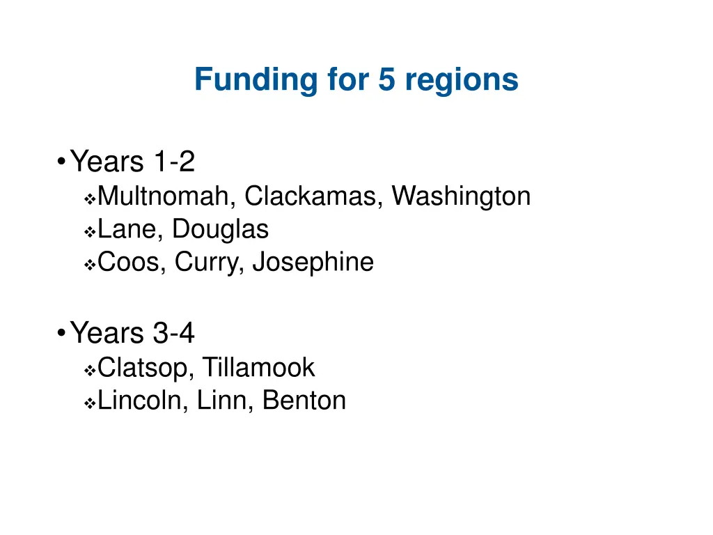 funding for 5 regions