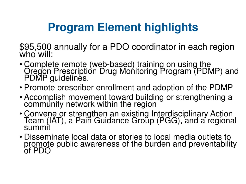 program element highlights