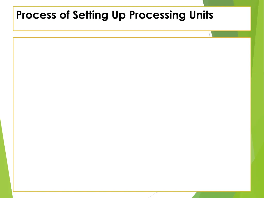 process of setting up processing units