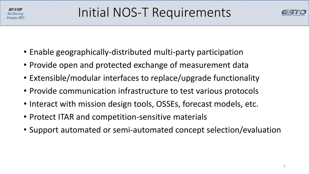 initial nos t requirements