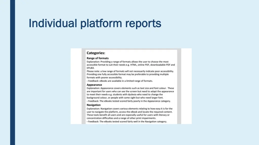 individual platform reports individual platform