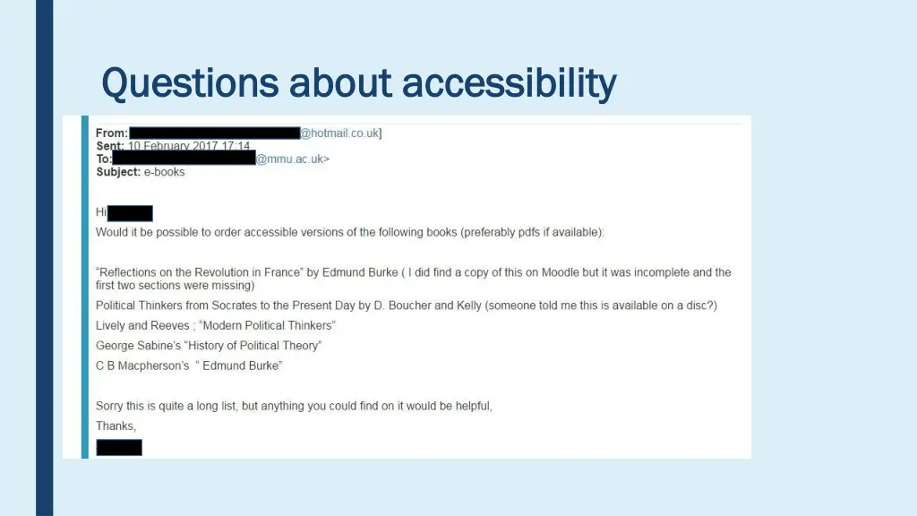 questions about accessibility questions about