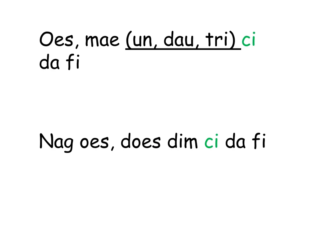 oes mae un dau tri ci da fi
