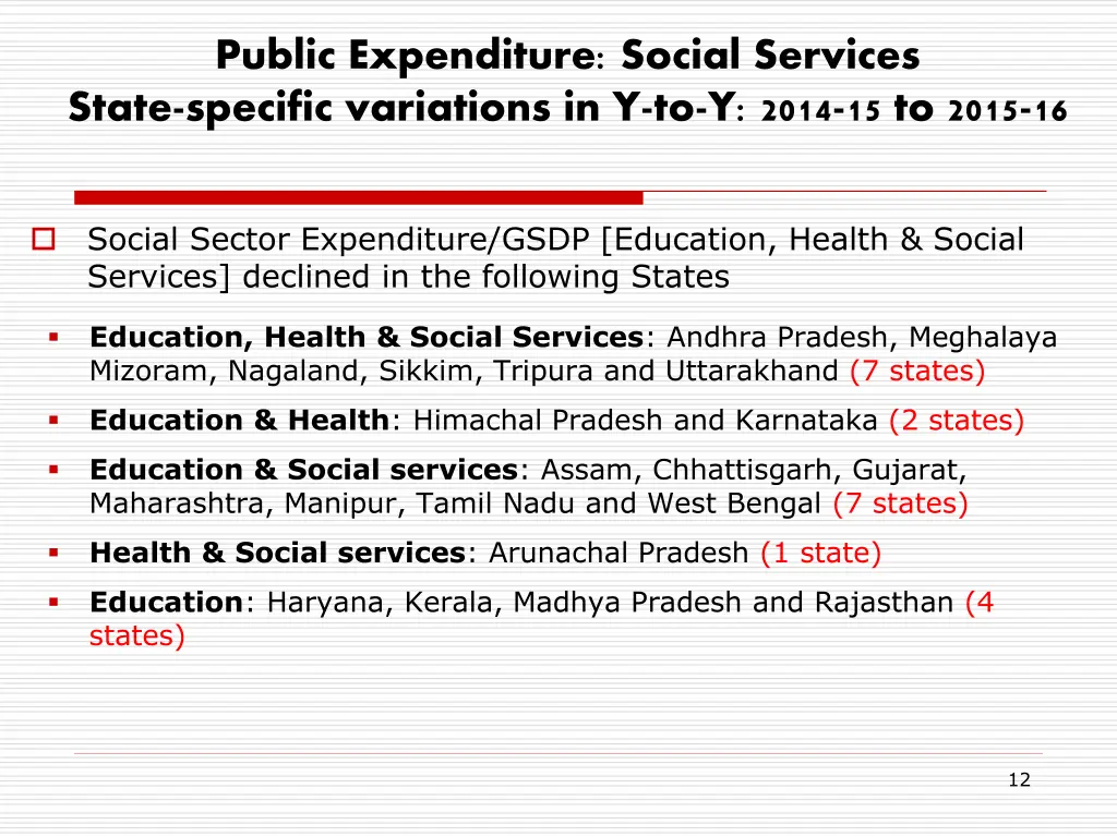 public expenditure social services state specific