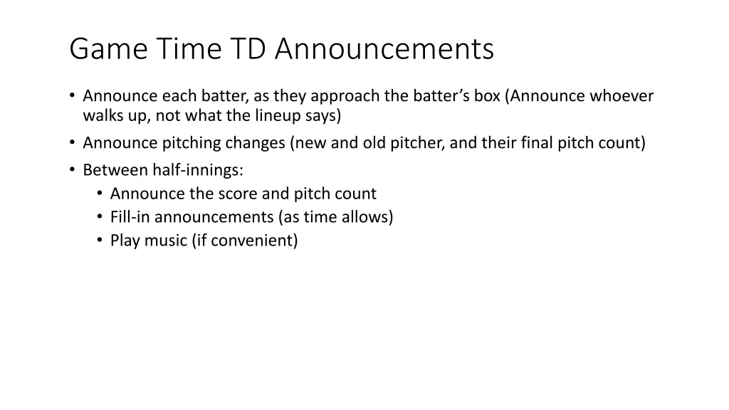 game time td announcements