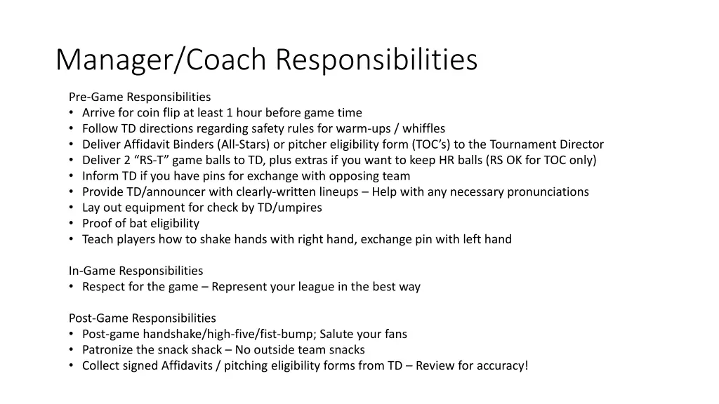 manager coach responsibilities