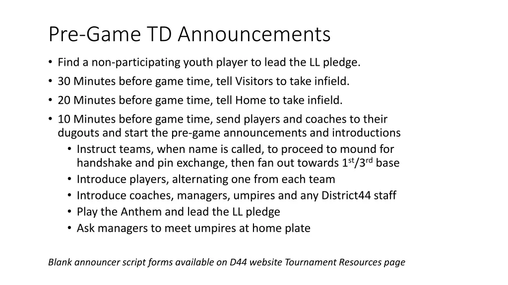 pre game td announcements
