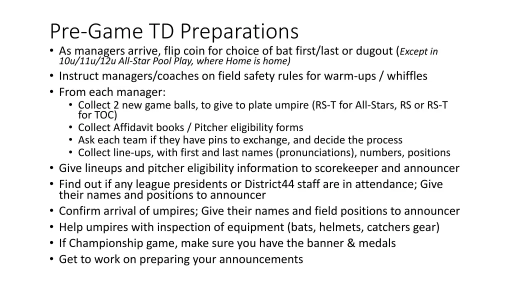 pre game td preparations as managers arrive flip