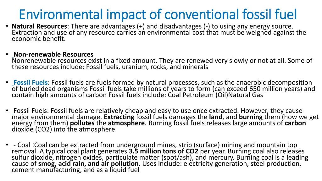 environmental impact of conventional fossil fuel