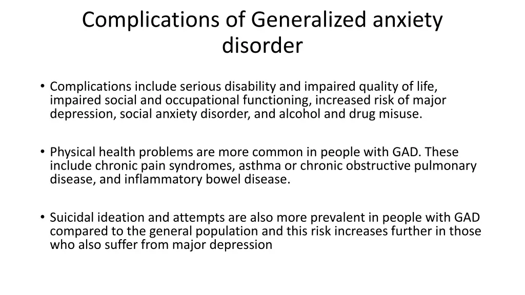 complications of generalized anxiety disorder
